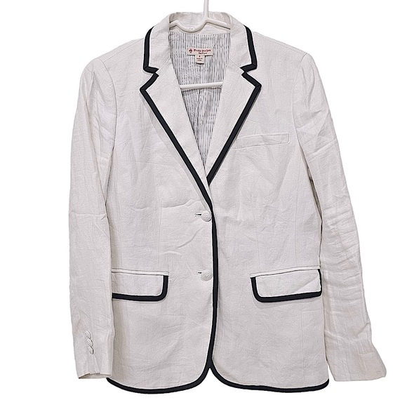 Brooks Brothers Jackets & Blazers - Brooks Brothers Red Fleece White Linen Blazer Jacket Black Trim 8
